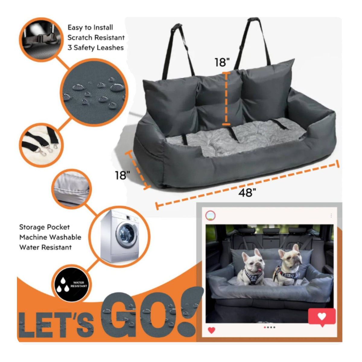 Dog Car Seat Bed Non-Slip Dog Booster Seat Quick Install for Large Dogs