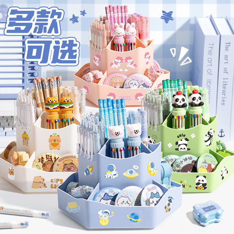 Rotating Pencil Holder, Large Capacity, High Appearance, Student Desktop Multi-Functional Storage Box, Double-Layer 360-Degree Rotating Creative Style