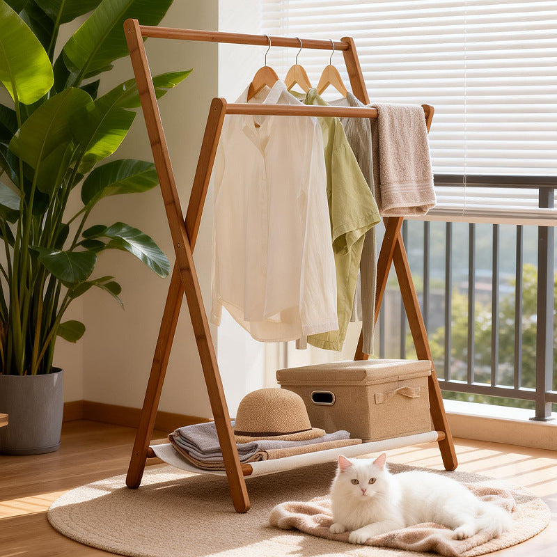 Bamboo Floor Coat Rack with Storage Shelves for Bedroom and Dormitory