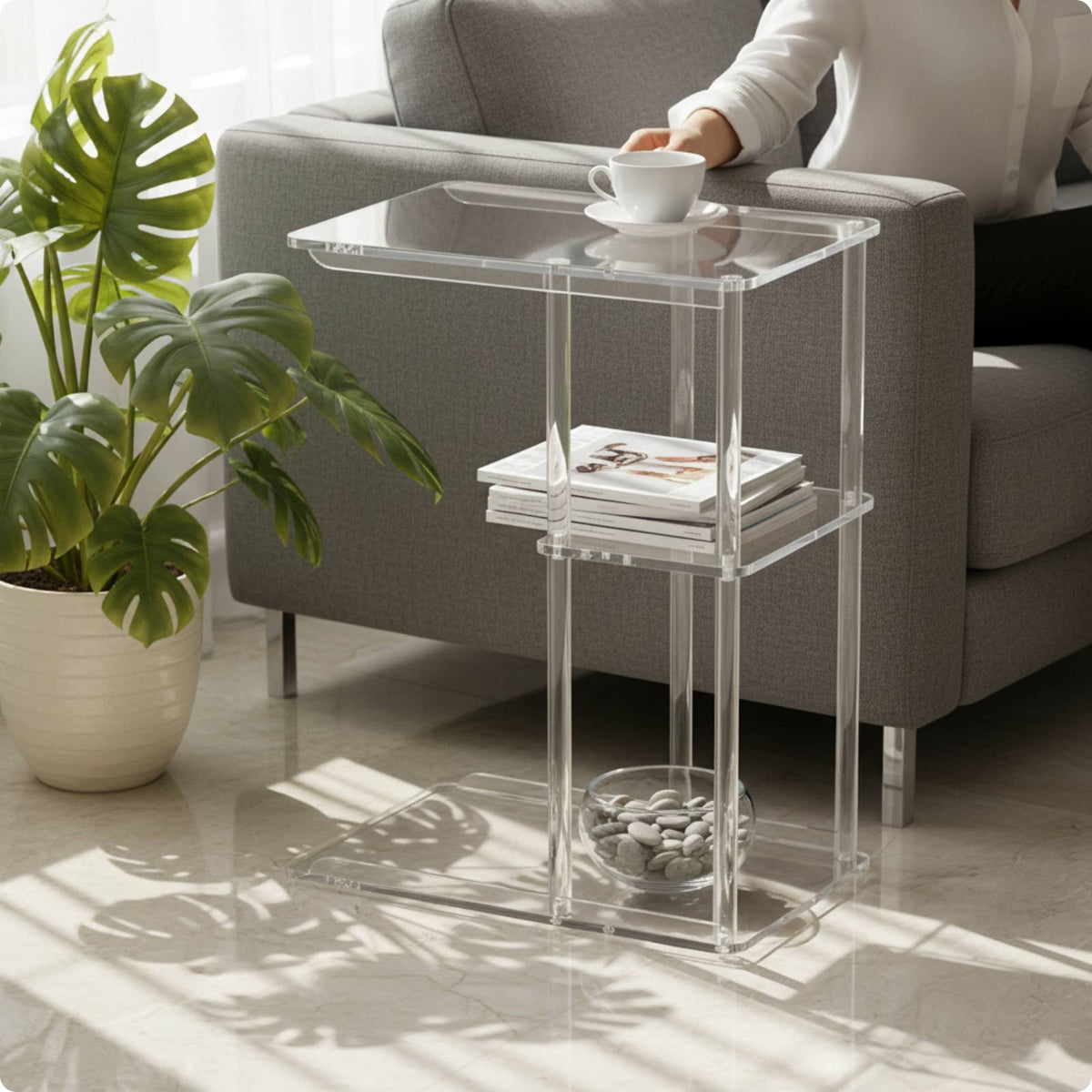 3-Tier Acrylic Side Table Easy to Match Acrylic C-Shaped Table Modern Minimalist Style Home Furniture for Bedroom