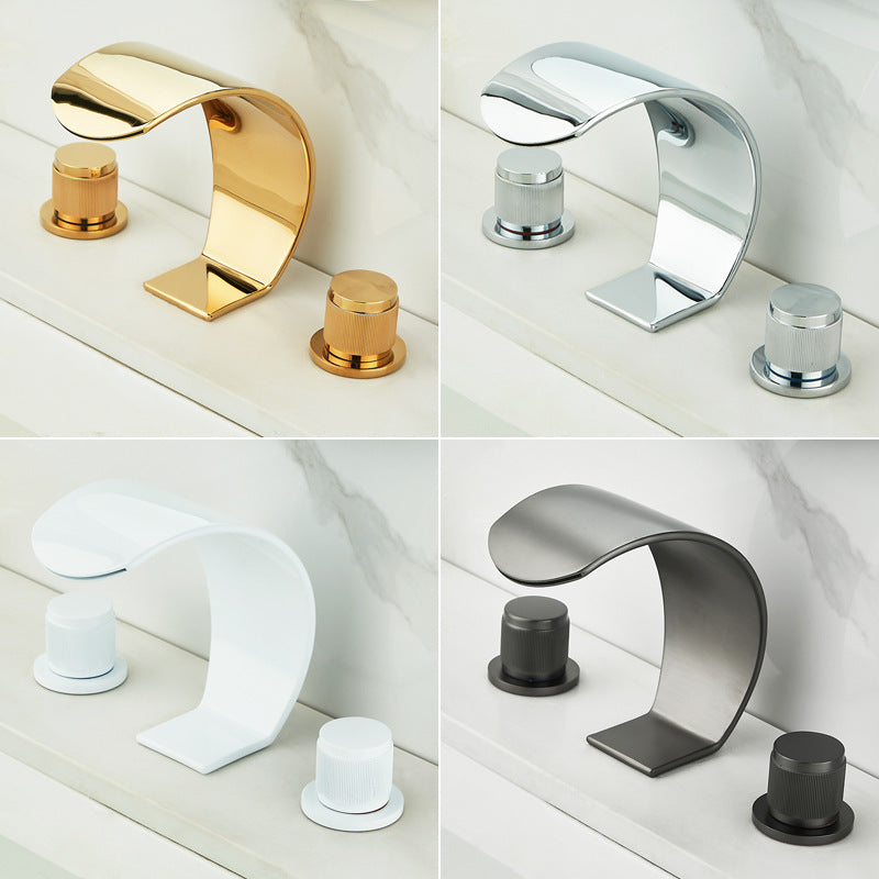 Light Luxury Gold Three-Hole Waterfall Basin Faucet, Split Type, Mixer