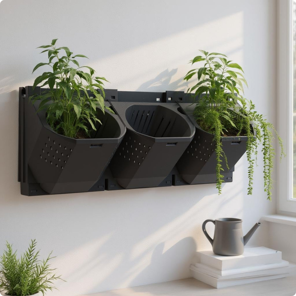 Three-Pocket Wall Planter Black Modular Wall Planter Space-Saving