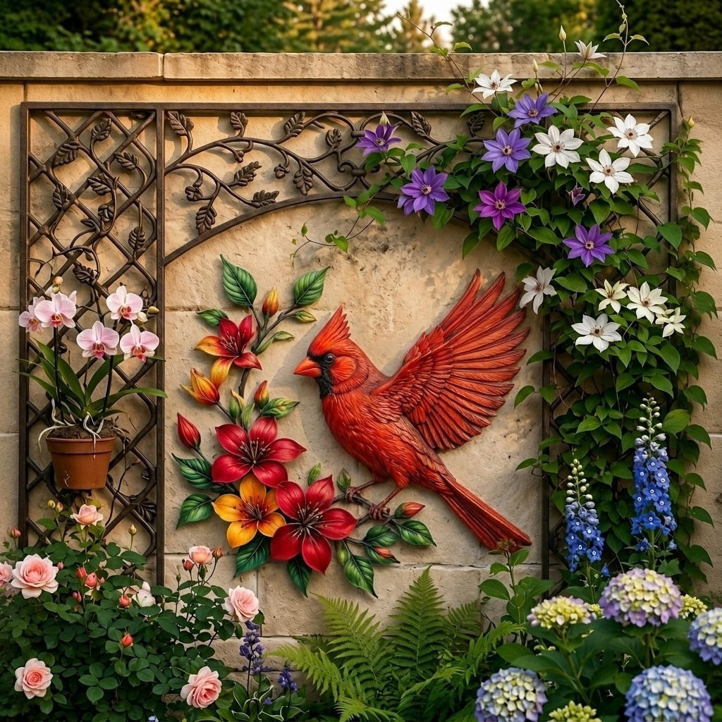 跨境Hummingbird Bloom Metal Wall Art蜂鸟彩色花朵金属背景装饰