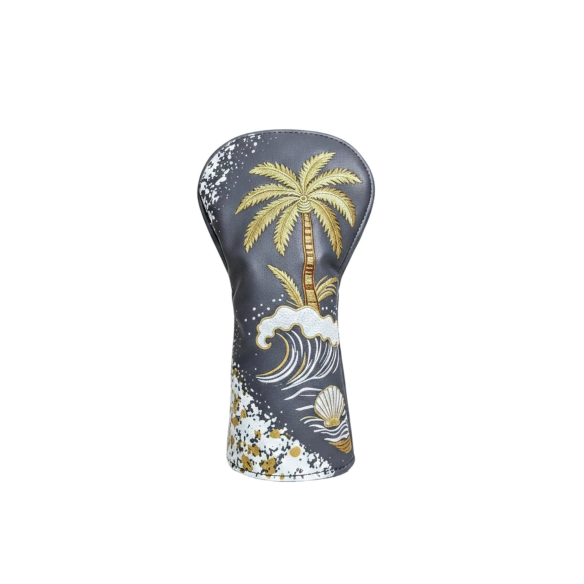 Tropical Golf Driver Head Cover Palm Tree 1-Wood Head Cover Dark Gray Sports Gear Wave Motif