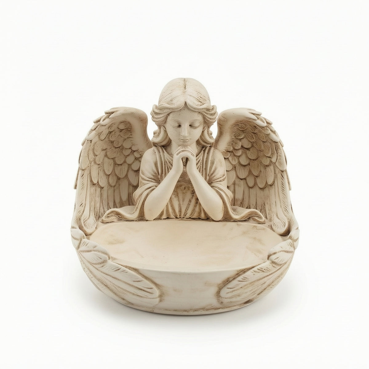 Angel Statue with Tray Vintage Angelic Jewelry Tray Carved for Vanity