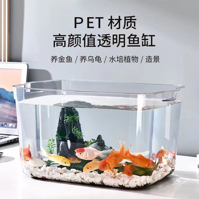 Plastic Desktop Small Fish Tank with Green Plant Lid Transparent Aquarium for Goldfish Turtle