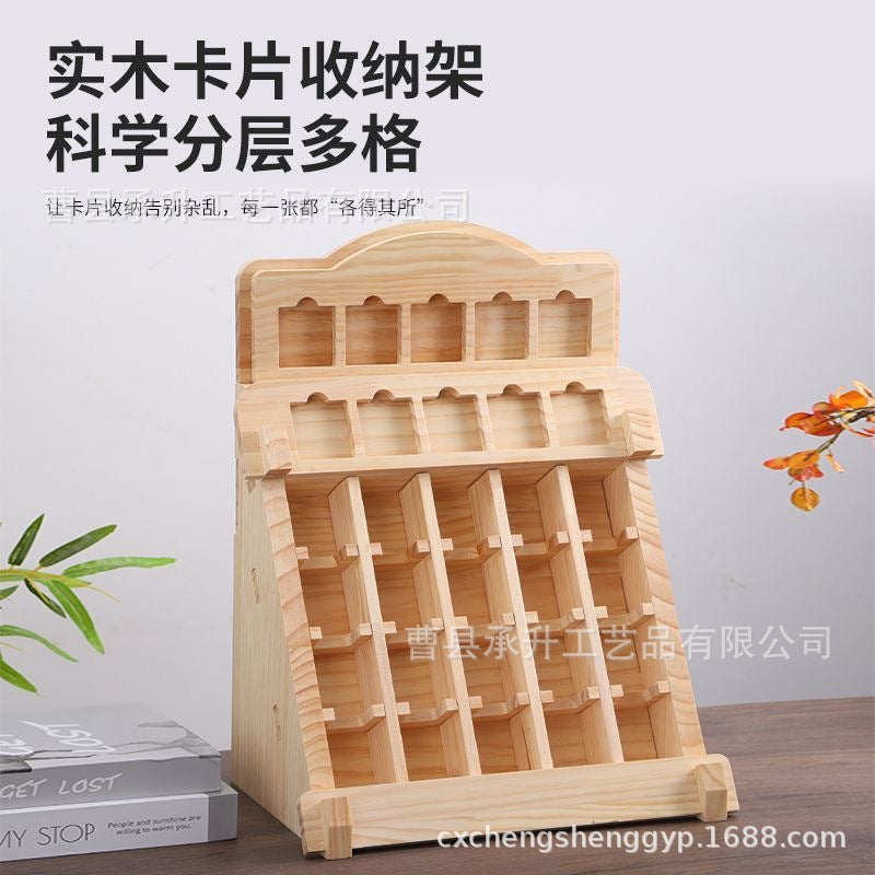 Wooden Refrigerator Magnet Storage Rack, Solid Wood Display Stand, Multi-Grid Organizer for Cards and More