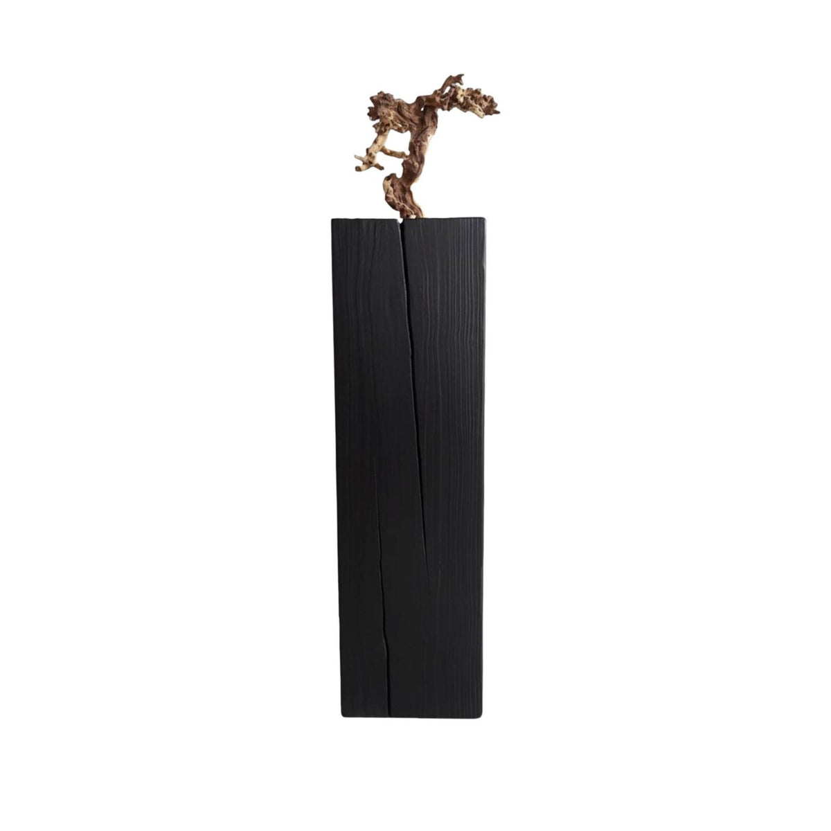 Charred Wood Plinth Natural Simplicity Aesthetic Pedestal Stand Carbonized Finish Multi-Functional for Homeowners, Guesthouse
