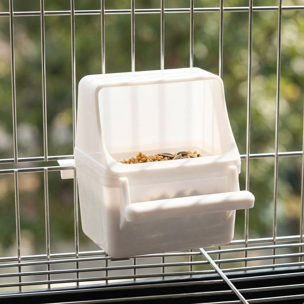 Bird Feeder and Water Cup with Lid, Bird Food Dispenser for Parrot and Budgie, Hanging Bowl with Hook for Cockatiel Cage Mounting