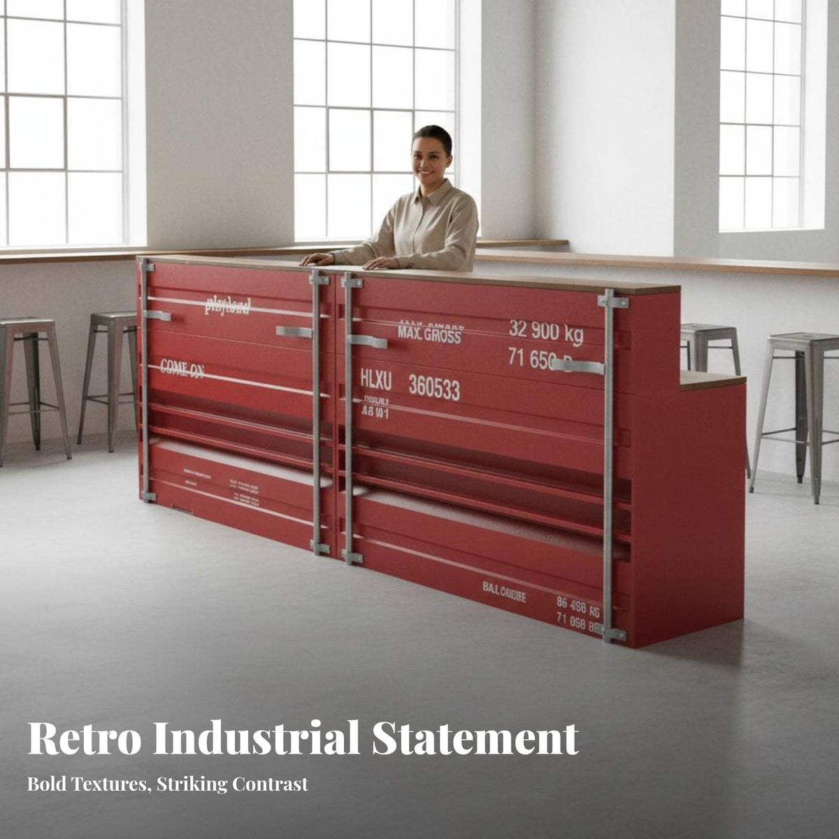 Retro Container Front Desk Sturdy and Sturdy Container Bar Stable Structure Industrial Design Cashier Counter for Cafe, Shopping Mall, Office