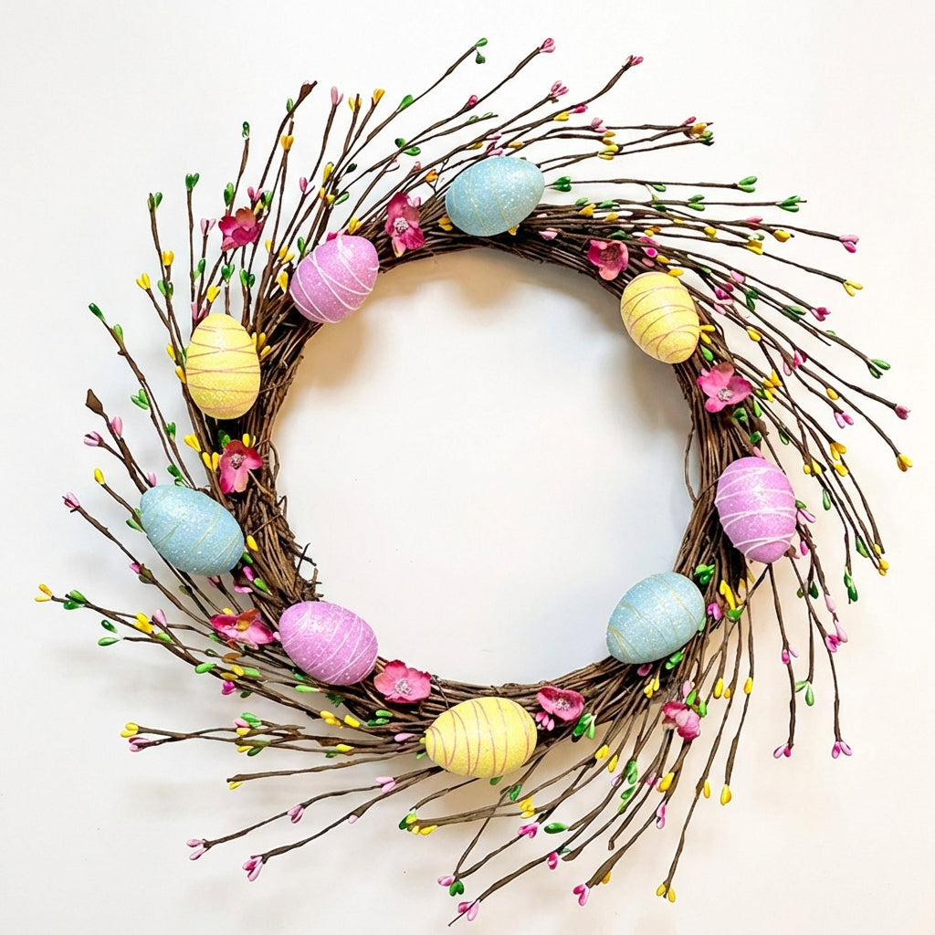 Easter Egg Wreath Festive Design Easter Wreath Easy to Hang Colorful Egg Hanging Decoration for Homeowners, Party Hosts, Entryway, Courtyard, Outdoor