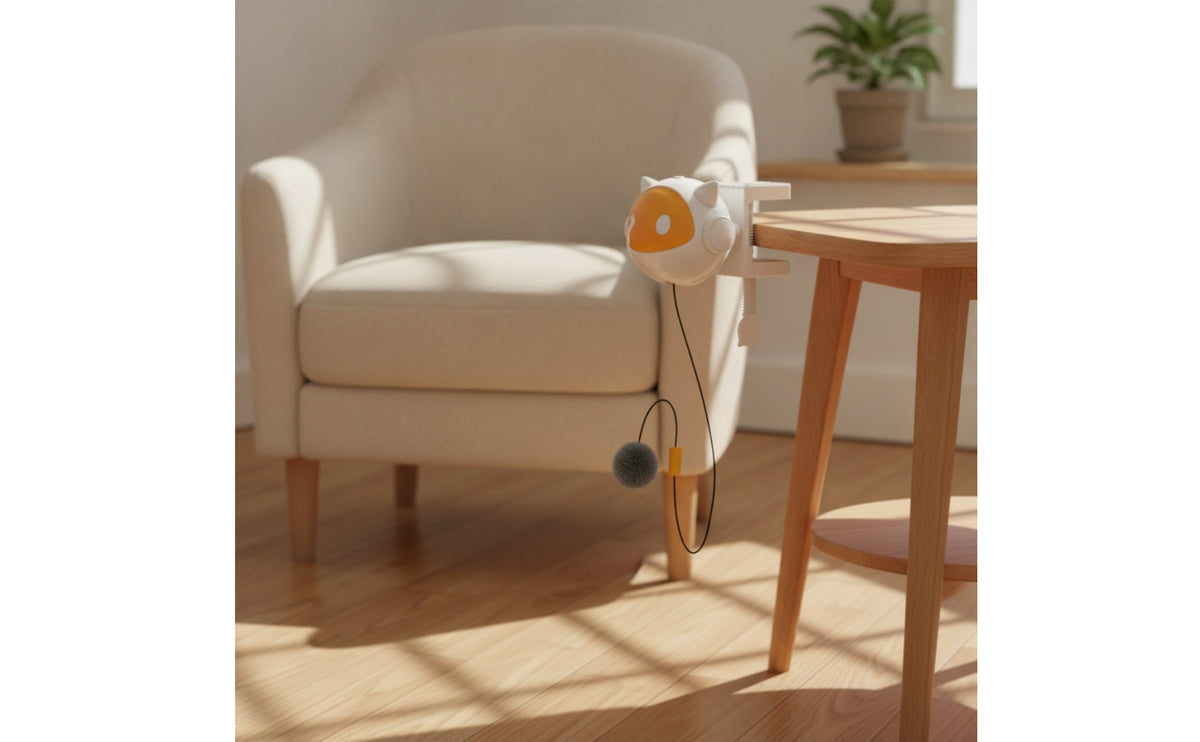 USB Rechargeable Automatic Cat Teaser Interactive Cat Toy with Clamp Motorized for Cats, Kittens, Desk, Table, Indoor Play
