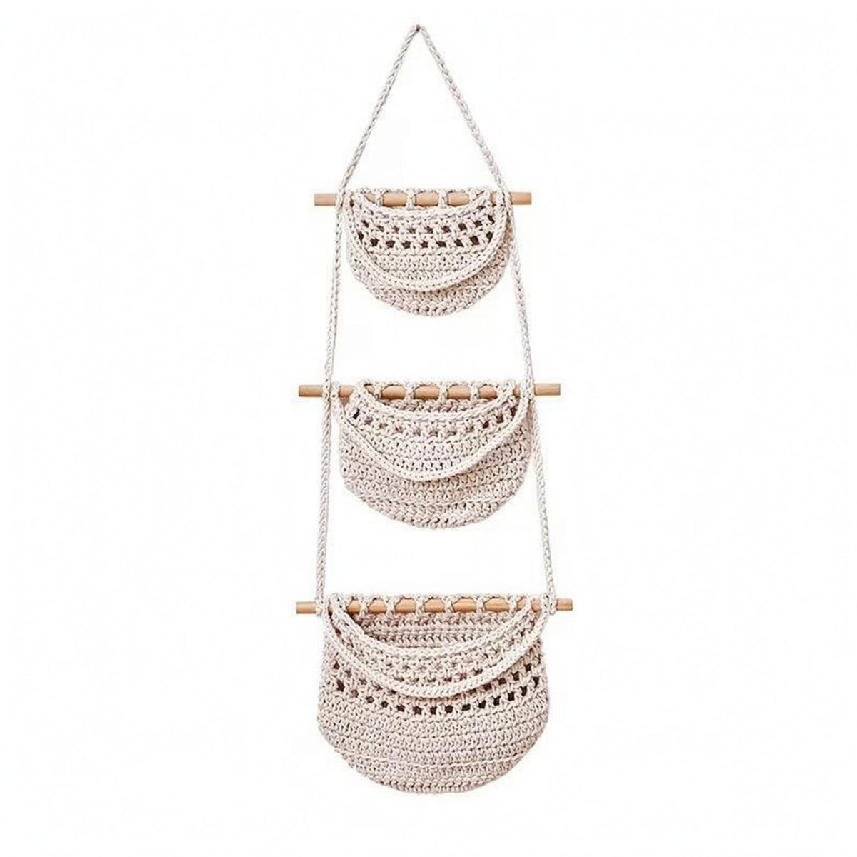 3-Tier Hanging Wall Basket Vertical Cotton Rope Storage Basket Decorative