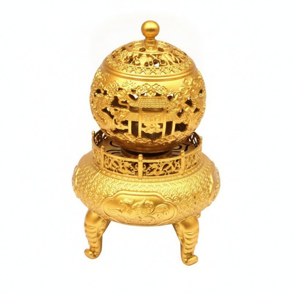 Three-Leg Scent Vessel Spherical Heat-Resistant Ornate Brass Scent Vessel