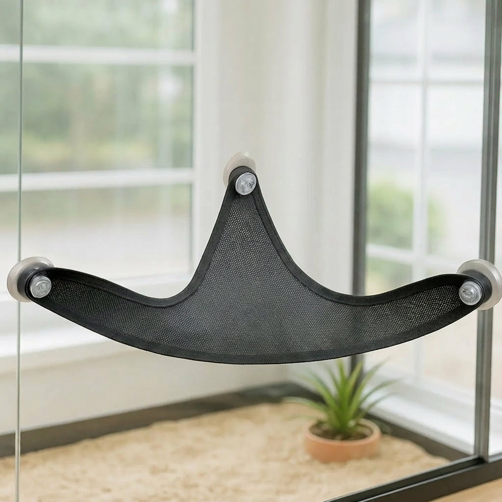 Ventilated Reptile Hammock for Bearded Lizards, Leopard Gecko Tank Accessories, Breathable Polyester with Suction Cup Mounting, Black