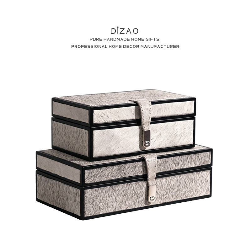 Luxury Modern Minimalist Genuine Leather Horsehair Decorative Box for Cloakroom, Hotel Bedroom Storage