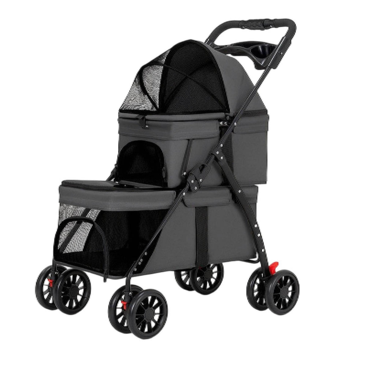 Dual Compartment Pet Stroller Foldable for Veterinarian Visits, Multiple Pets