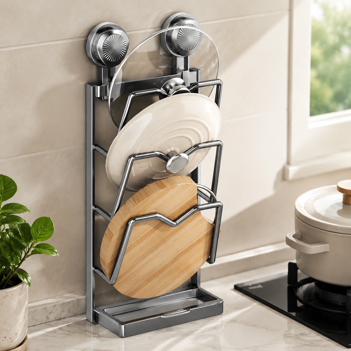 pot lid and cutting board rack
