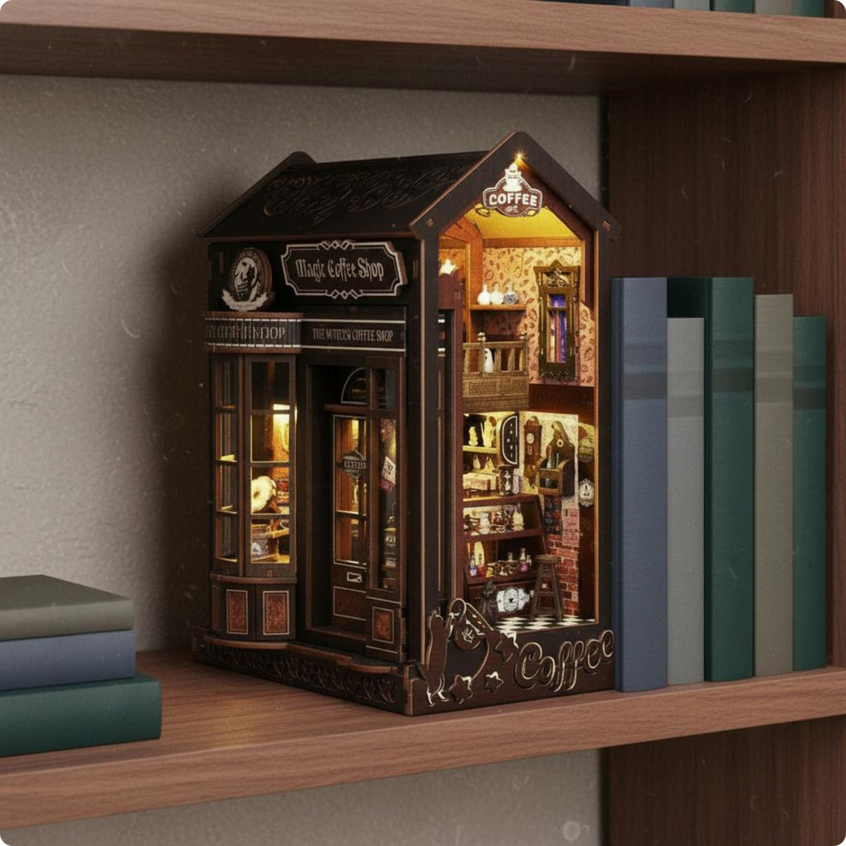 DIY Coffee Shop Model Gift Idea Coffee Shop Book Nook Easy Assembly for Adults