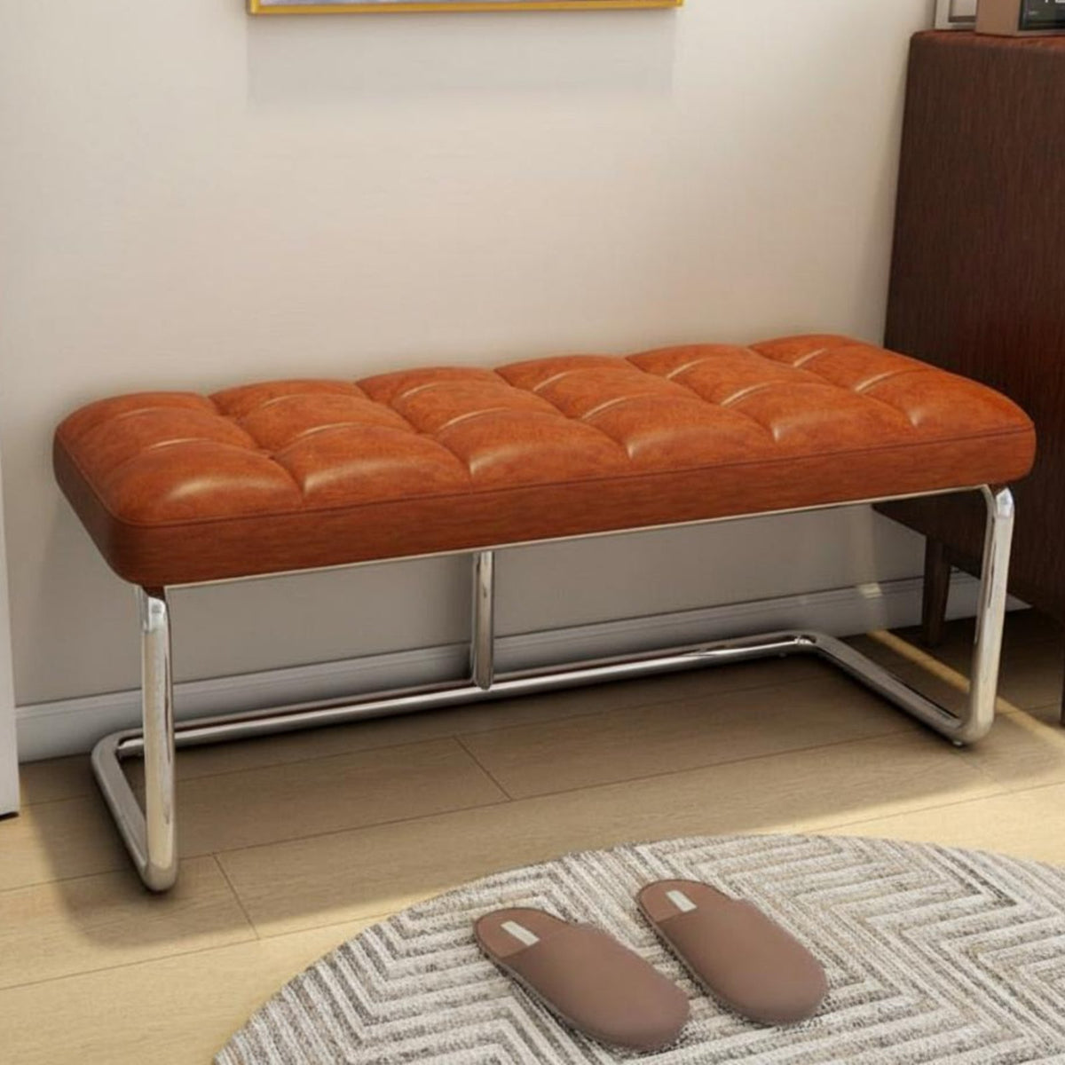 Tufted Entryway Stool Comfortable Seat Pad Button-Tufted Ottoman Versatile Versatile Use for Families, Adults, Bedroom