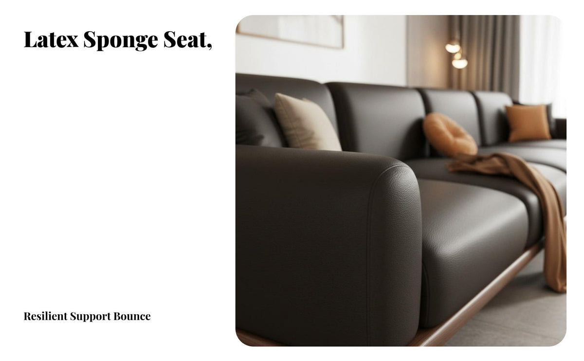 Three-Seater Straight-Line Couch Genuine Leather Sofa Top-Grain Cowhide Living Room Furniture for Homeowners, Families, Reception Area, Study, Bedroom