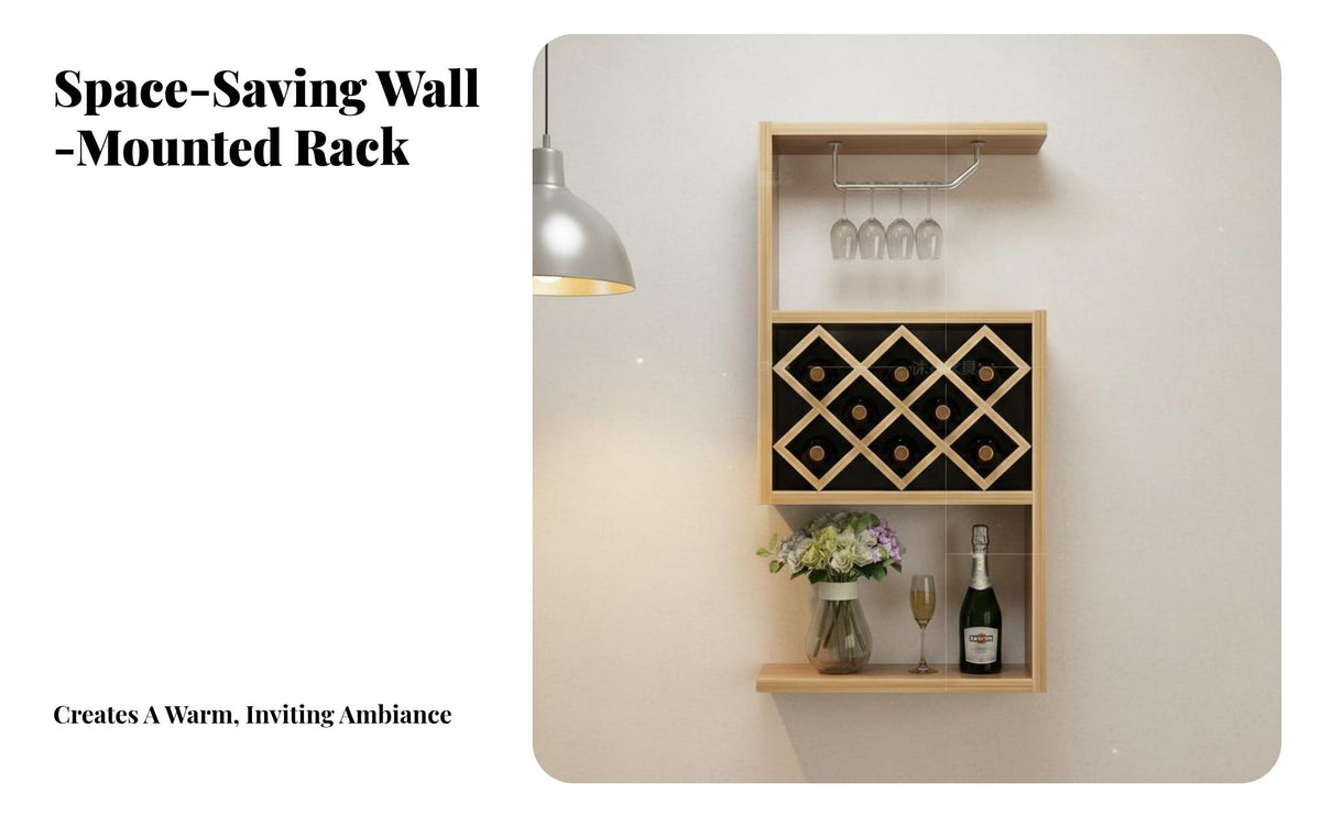 Multi-Functional Wall-Mounted Wine Rack Space-Saving Wall Mounted Wine Rack Modern Design Decorative Bottle Display Shelf Strong Load-Bearing for Entertainers, Apartment Dwellers, Homeowners, Dining Room, Restaurant, Kitchen, Man Cave