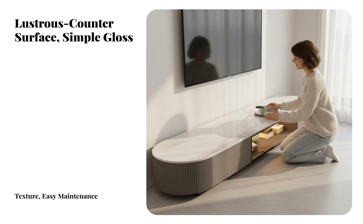 Fluted TV Stand and Table Set Light Luxury Appearance Modern Multimedia Multimedia Stand and Nesting Coffee Tables Large Capacity Storage Living Room
