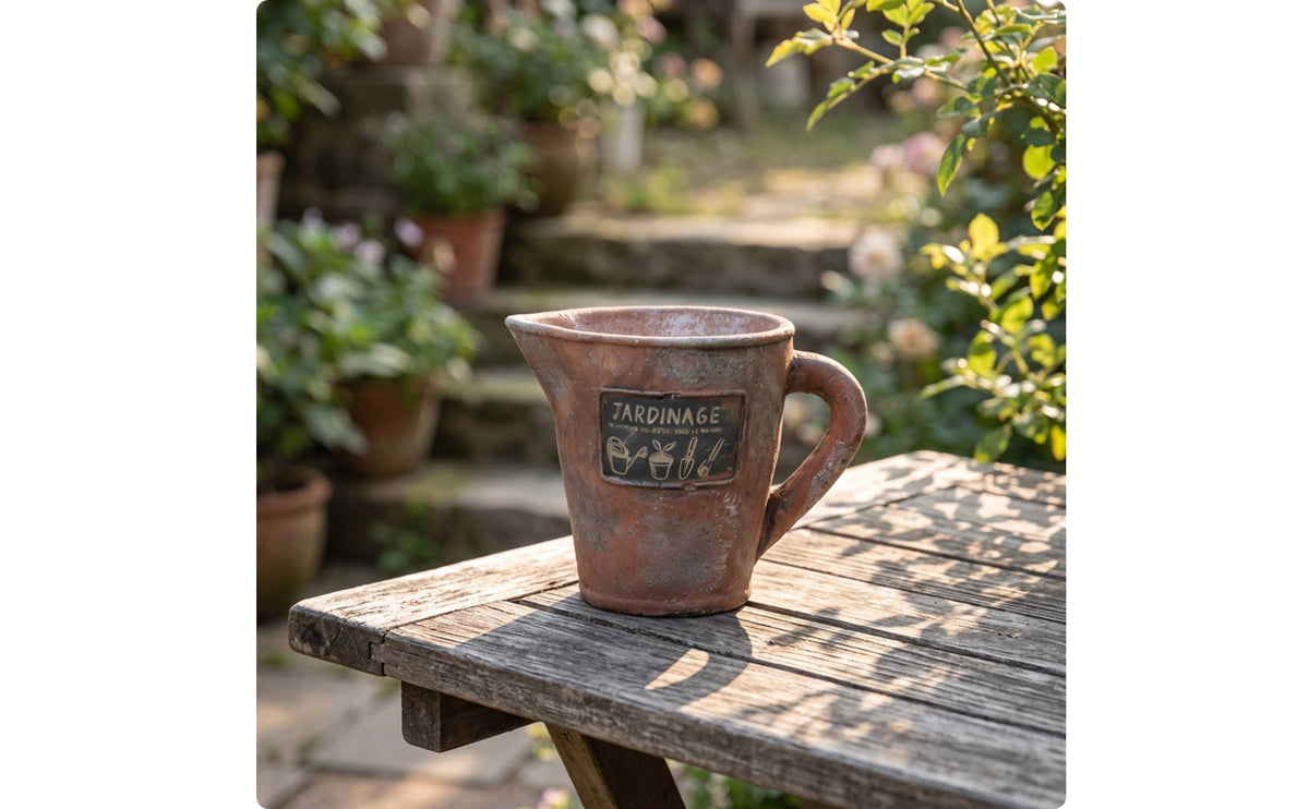 Cement Flower Pot Rustic Cement Plant Pot No Drainage Hole Planter with Plaque for Balcony