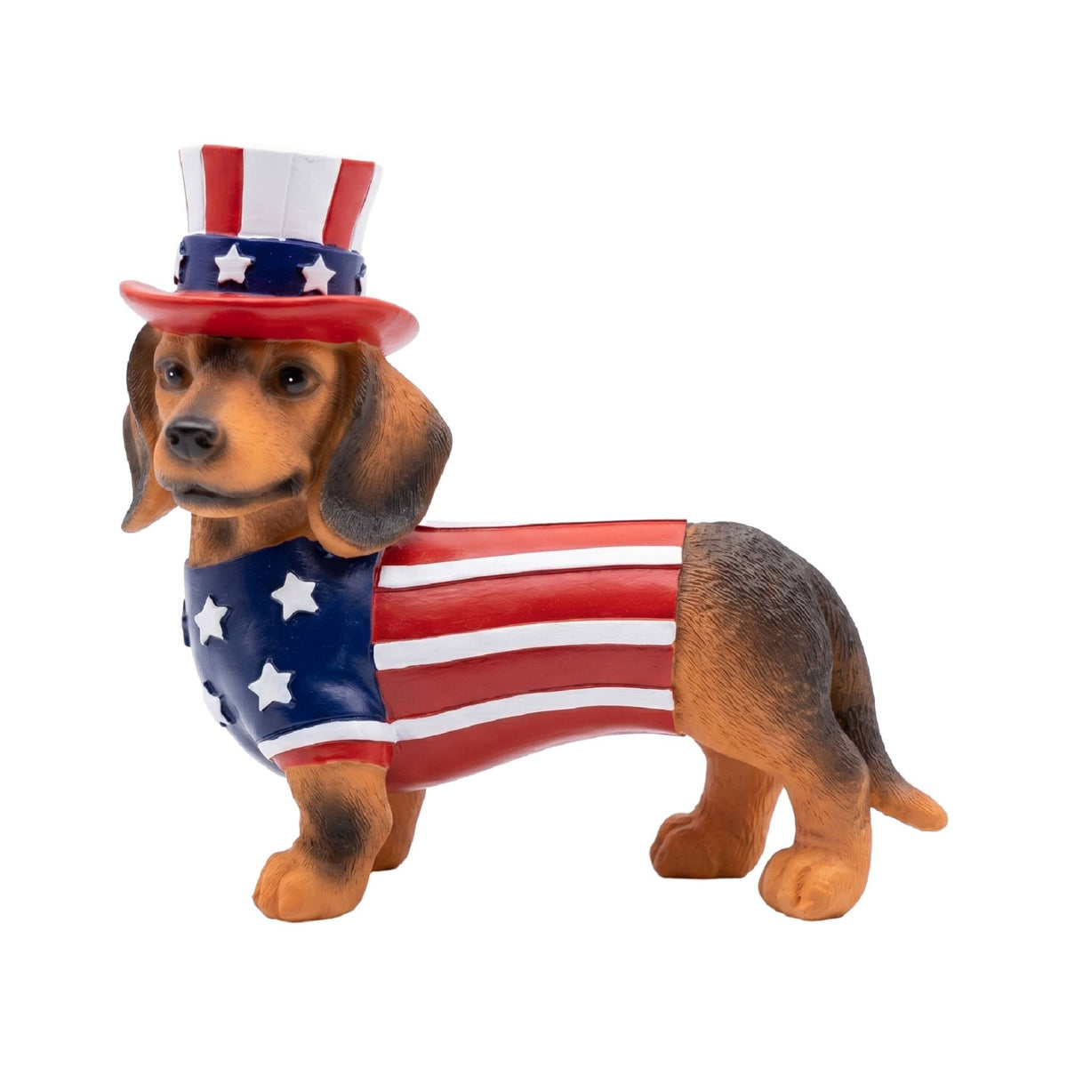 Patriotic Dog Figurine American Flag Dachshund Statue Red, White, and American Flag Dachshund for Garden, Tabletop