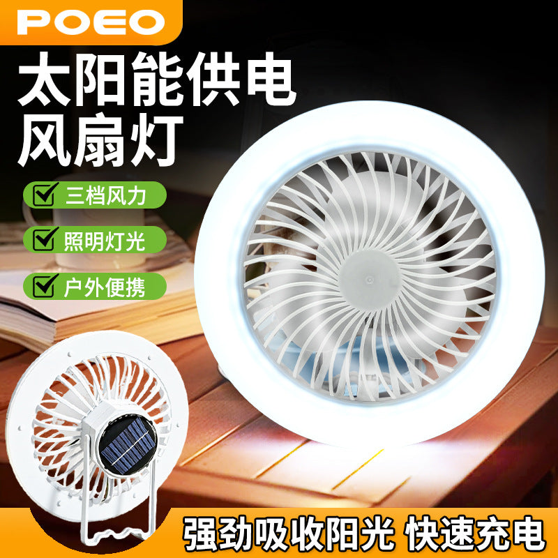 Solar-Powered Portable Fan Lamp with Remote, 3-Color Light