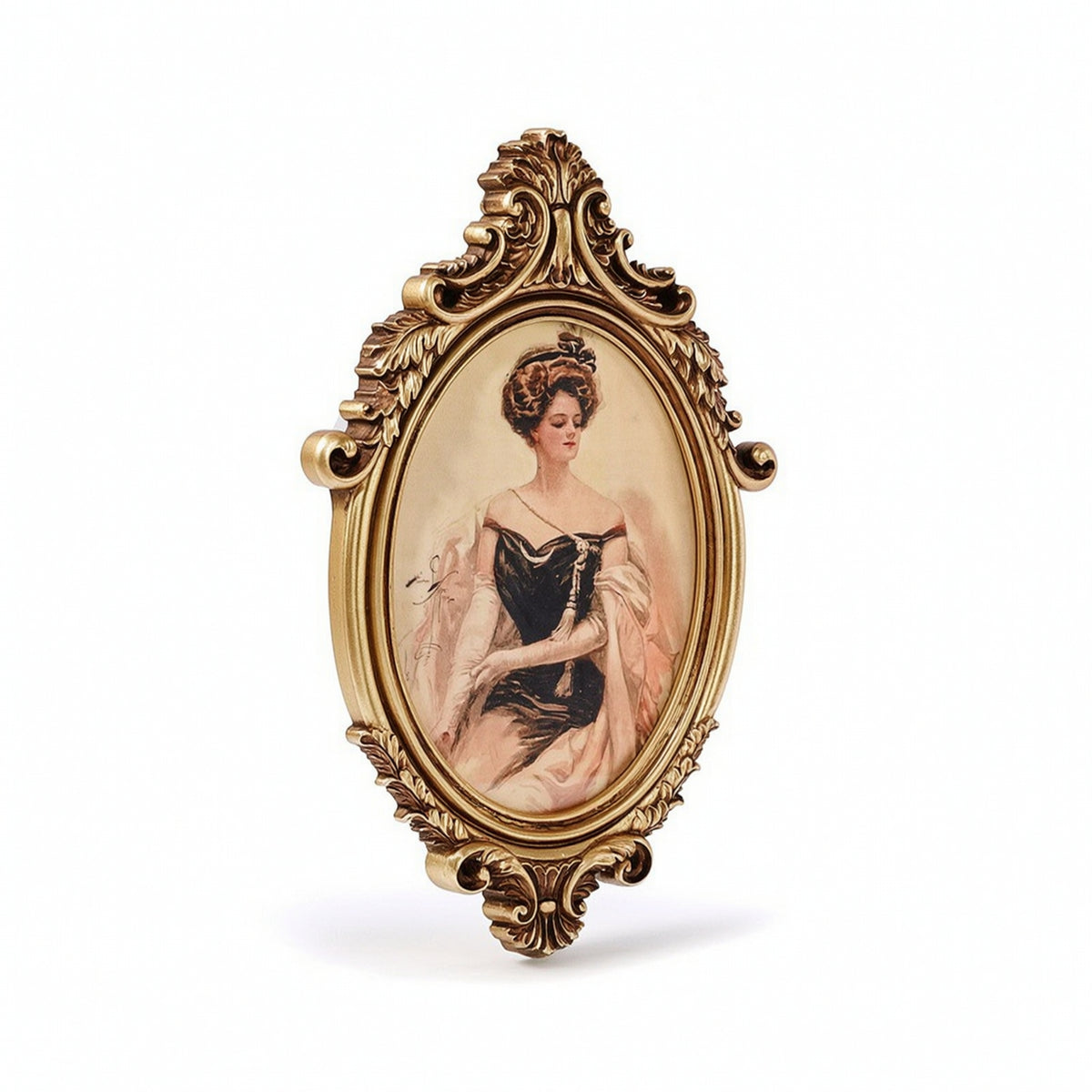 Oval Frame with Portrait Carved Decor Decorative for Living Room, Bedroom