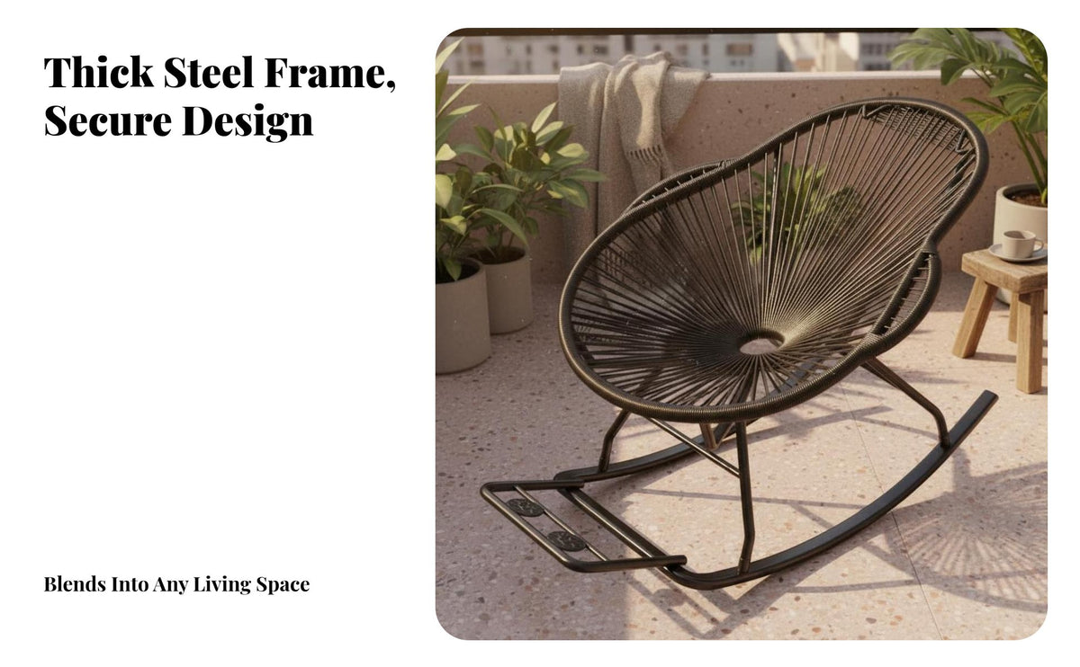 Stable Structure Rainbow String Rocking Chair Comfortable Ergonomic Design Colorful Woven Rocking Chair Wide Seat Steel Frame Rocker Indoor Outdoor Use for Relaxation Seekers, Homeowners, Adults, Living Room, Patio, Garden, Coffee Shop