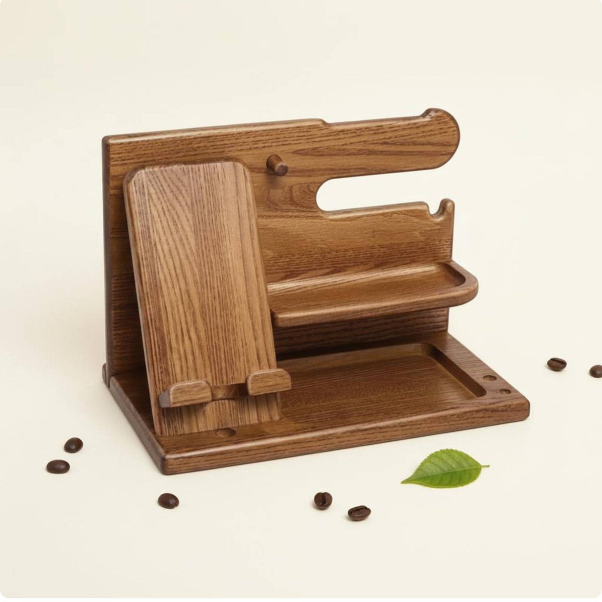 Phone Stand Wooden Desk Organizer Watch Holder 2-Tier Desk Shelf Multipurpose for Office