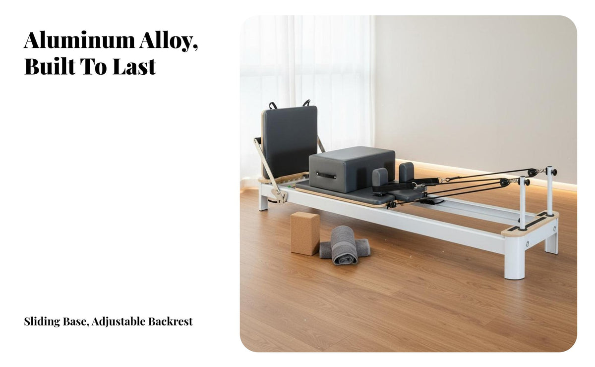 Pilates Reformer Bed Compact Storage Aluminum Core Training Bed Multifunctional Foldable Pilates Reformer for Beginners, Adults, Gym, Apartment Living
