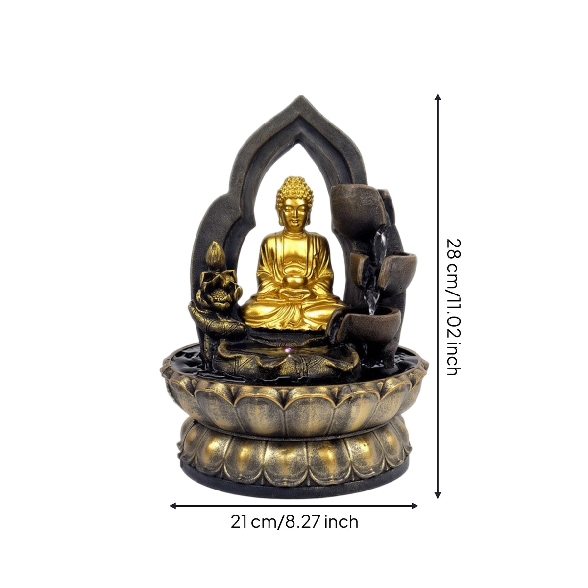 Resin Water Fountain Compact Indoor Fountain with LED Light Lighted Meditation for Desk, Office