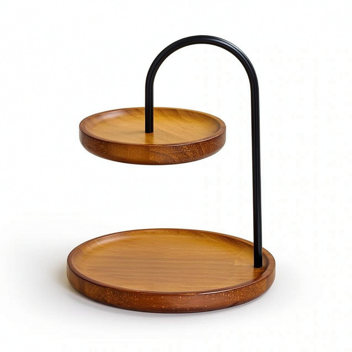 Two-Tier Space-Saving Tray Tiered Tray with Wooden Base Decorative Tabletop Organizer for Console Table, Desk