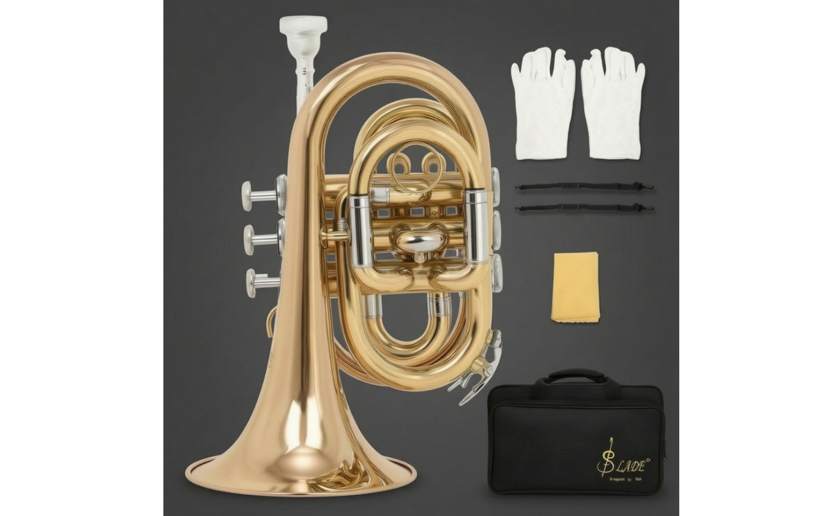 Polished Trompeta De Bolsillo Con Kit Completo Compact Trompeta De Bolsillo Con Guantes Portable Instrumento Lightweight for Rehearsals