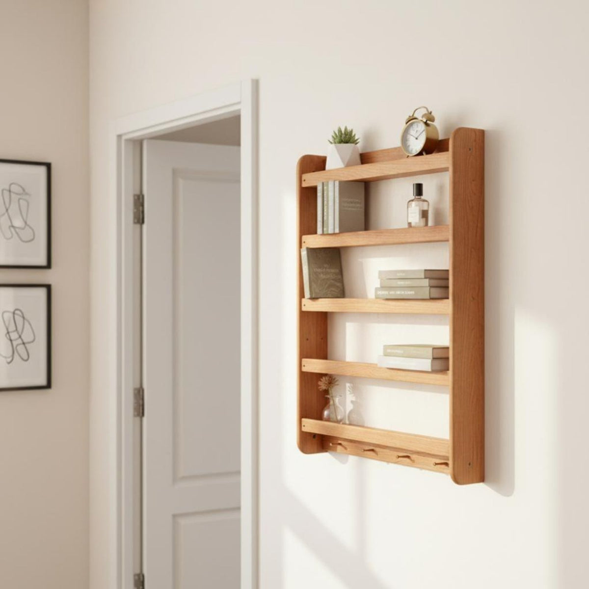 Multi-Tier Wooden Organizer Slim Design Storage Rack Easy Reach for Living Room
