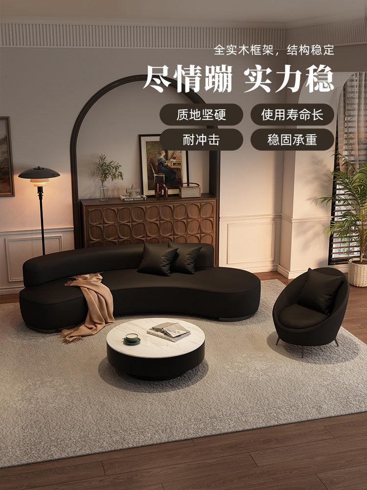 轻奢弧形沙发黑色复古客厅小户型服装店美容院休息区接待洽谈网红