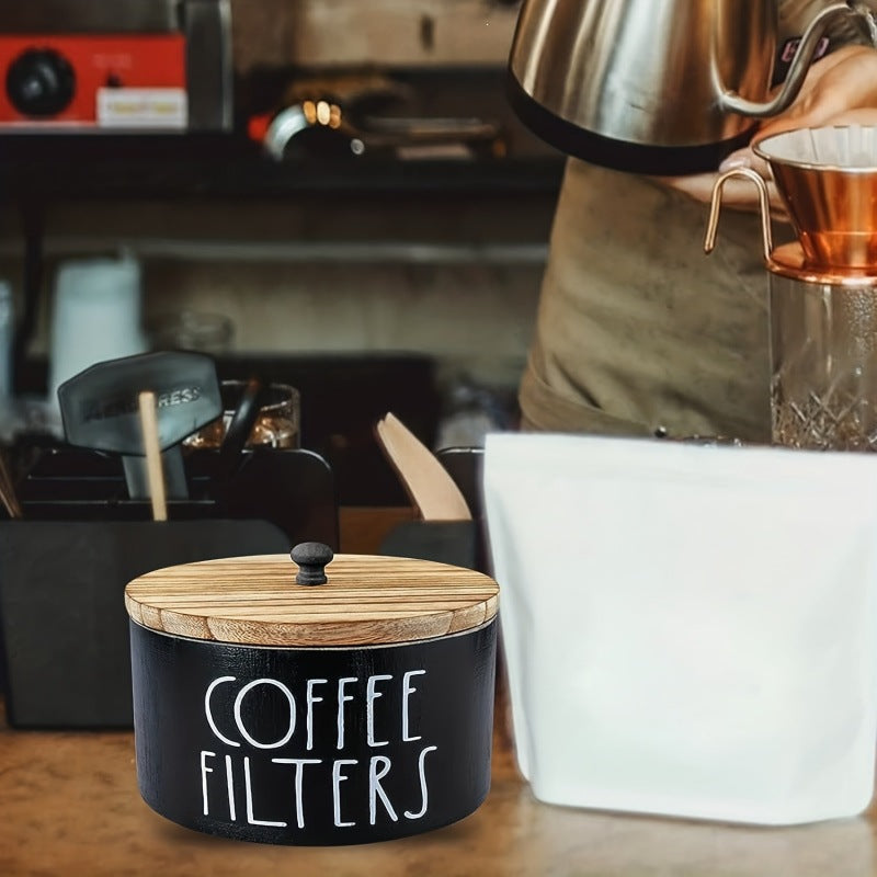 Wooden Coffee Filter Storage Box with Lid, Desktop Organizer