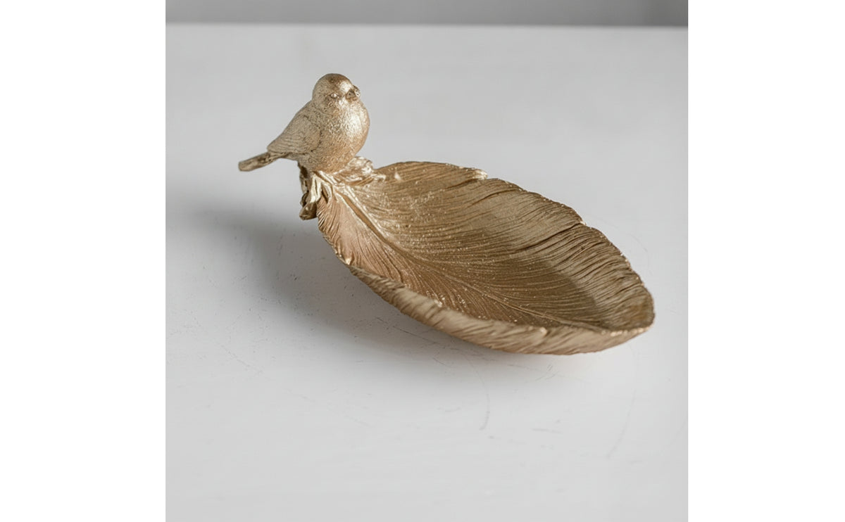 Leaf Tray with Bird Carved Bird Trinket Tray Textured Catchall for Entryway, Tabletop, Desk