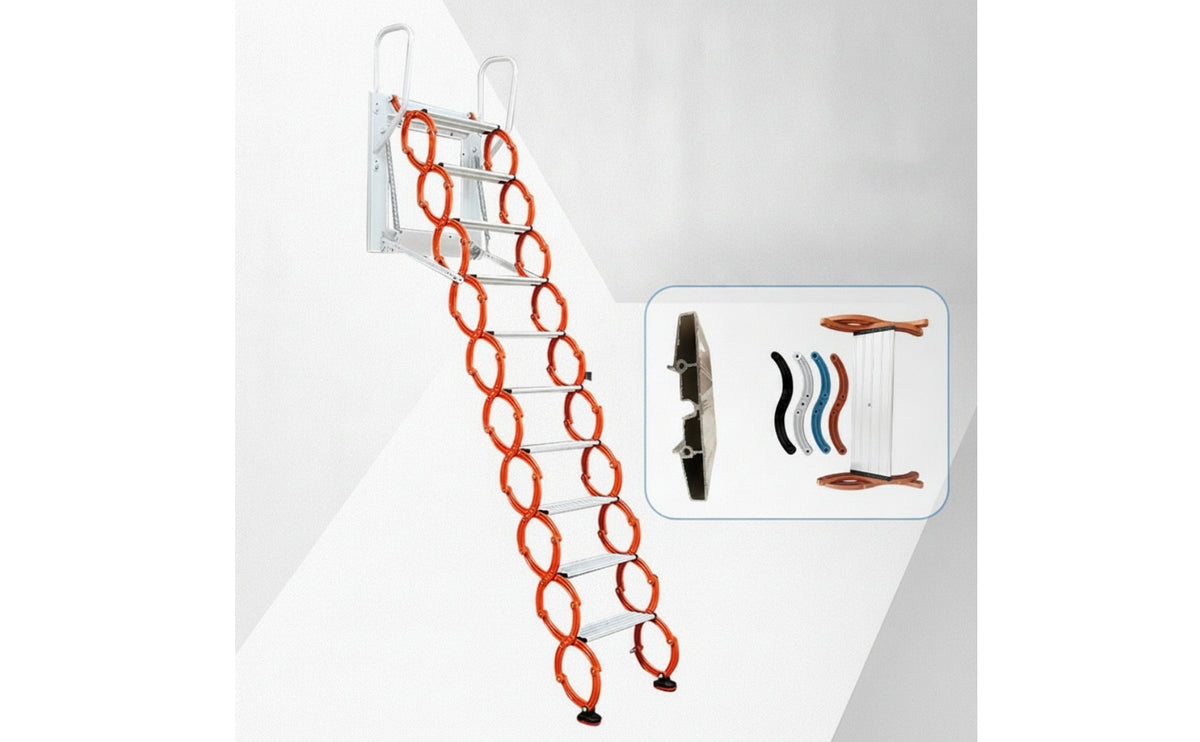 Wall-Attached Attic Ladder Space-Saving Attic Ladder with Handrails Anti-Slip Wall-Attached Loft Steps for Homeowners, Builders, Garage