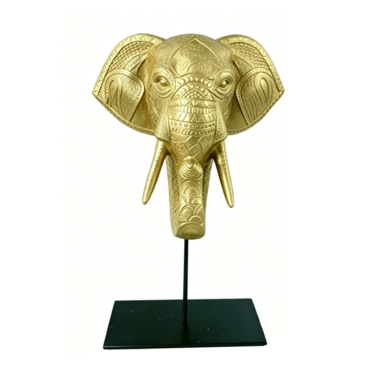 Elephant Head on Stand Gold Elephant Head Figurine Sculptural for Living Room