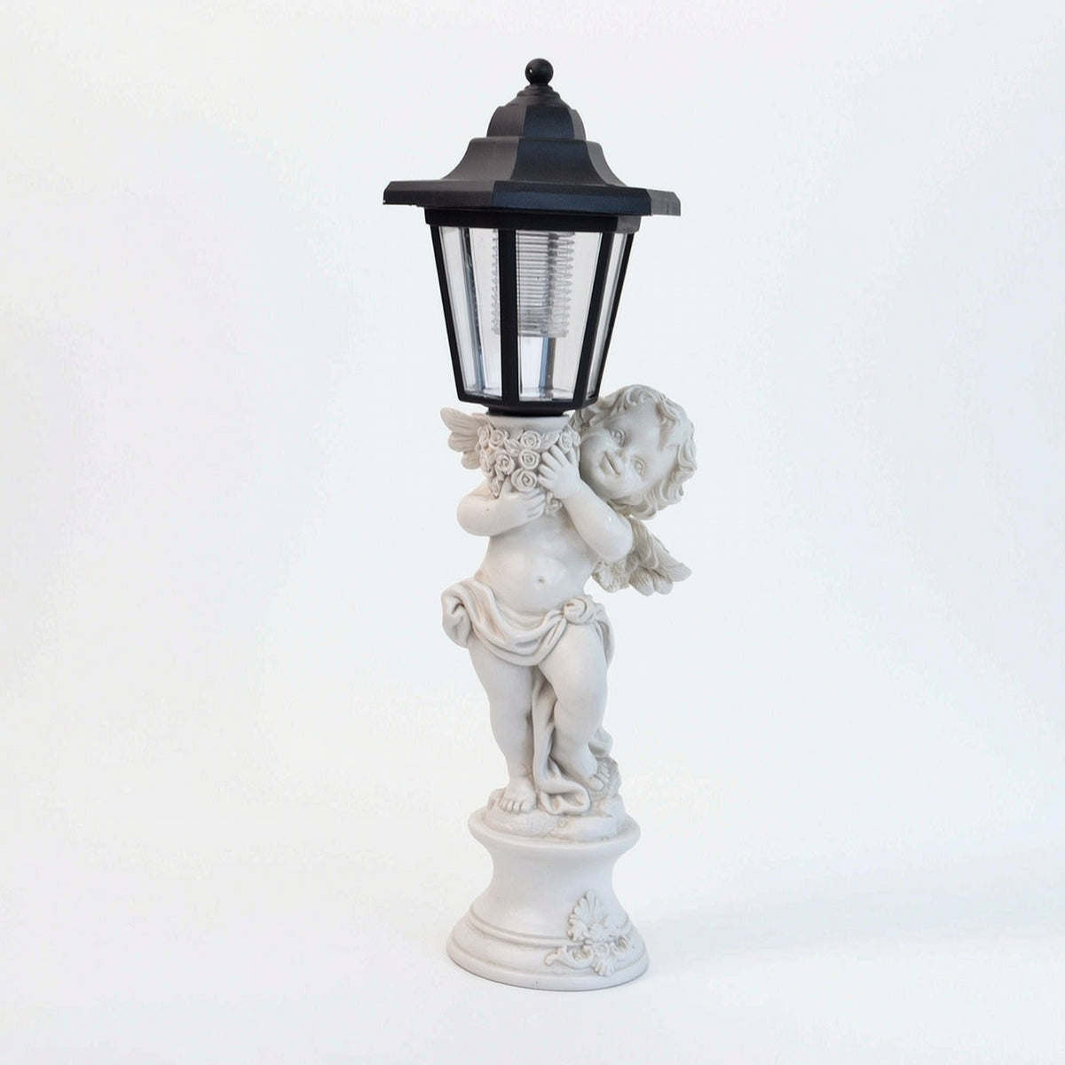 Resin Cherub Statue with Lantern Weather-Resistant Angel Statue with Lantern Dusk to Dawn Sculpture Sculpted for Patio, Lawn