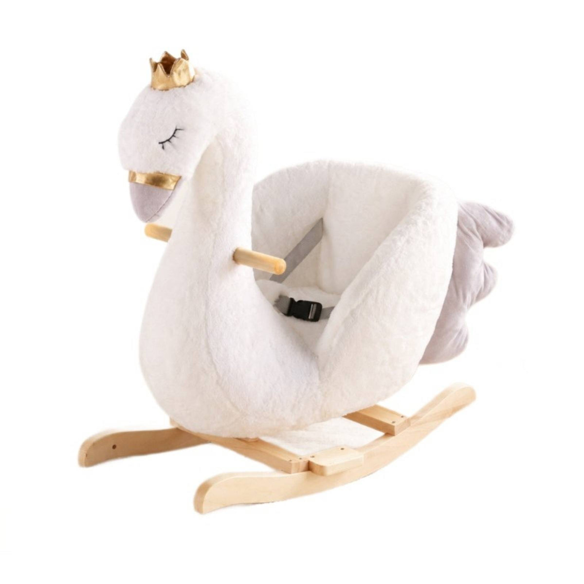 Soft Fabric Swan Rocker with Wheels Soft Swan Rocker Comfortable Rocking Horse with Wooden Base Secure for Playroom