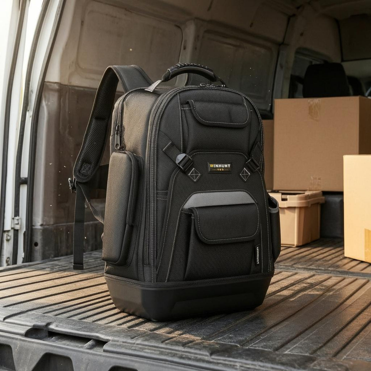 Multiple Pockets Tool Backpack Padded Shoulder Straps Tool Storage Backpack Polyester Jobsite Gear Top Carry Handle