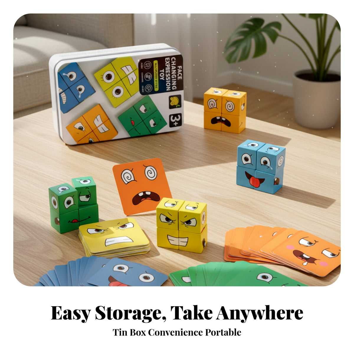 Printed Cards Expression Matching Toy Portable Face-Changing Puzzle Screenunplugged Tin Puzzle Game Cognitive Skills