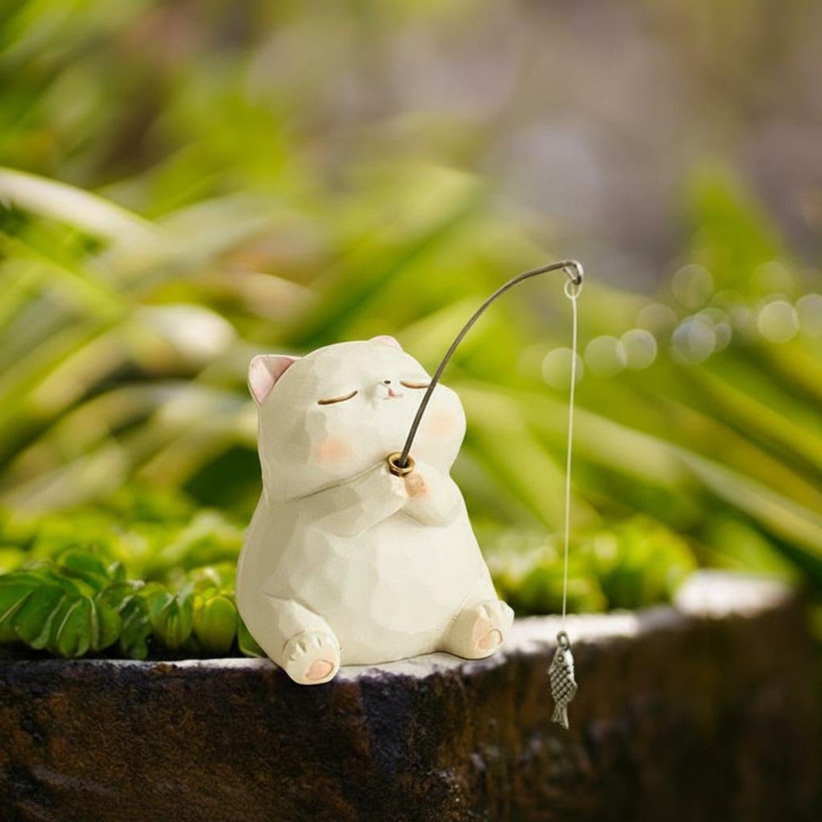 Resin Cat Fishing Figurine Desktop Ornament