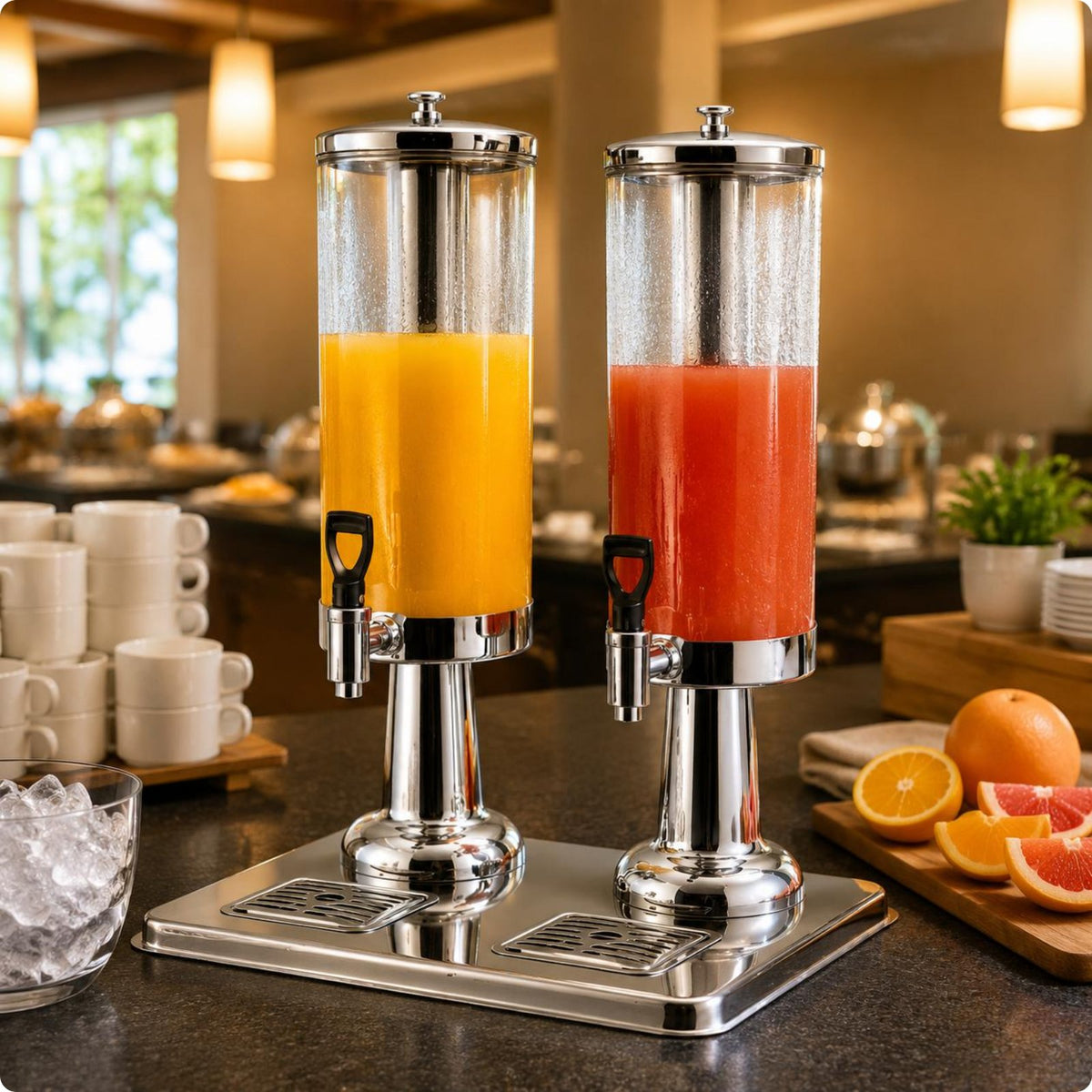 Twin Head Juice Dispenser Clear Body Buffet Beverage Dispenser Easy to Clean