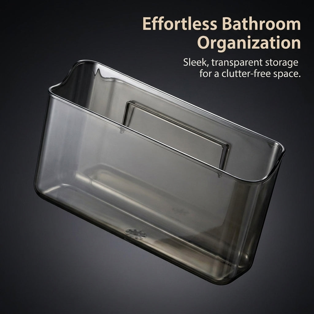 Bathroom Shelf Storage Wall Mounted Organizer, Cosmetics Box Transparent, No Drill Installation for Makeup Holder